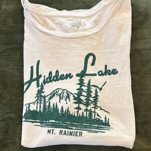 J. Crew White and Green Mt. Rainier Graphic Tee